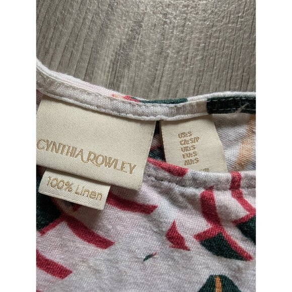 Cynthia Rowley Womens Tropical Print Linen T-Shirt Short Sleeve Size S - Picture 4 of 6